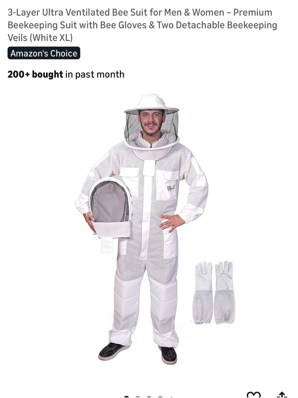 White Bee Keeper suit  with Veil & Gloves